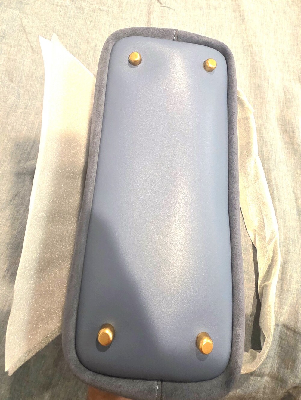 NWT Authentic Coach Blue Suede Top-Handle Rogue Satchel with Gold Hardware - Picture 7 of 9